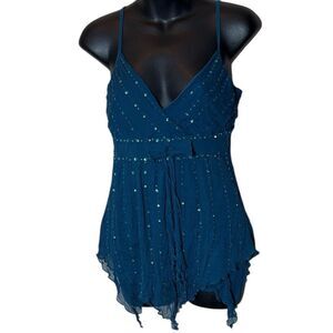 Women’s large vintage y2k babydoll beaded sequined flowy top bow feminine gauzy